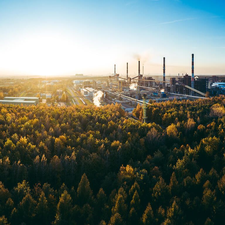 industrial landscape with heavy pollution produced by a large factory