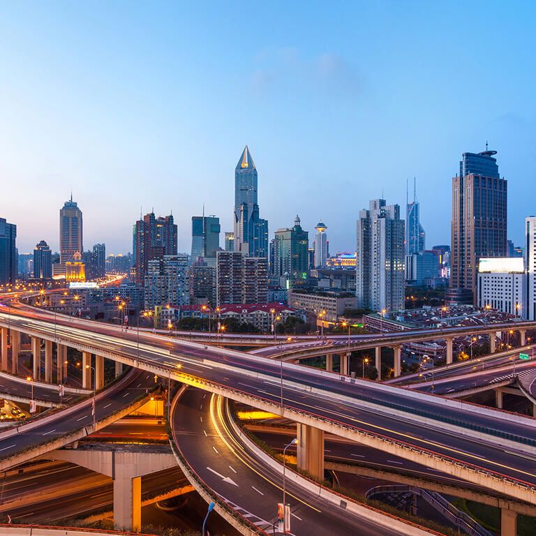 shanghai interchange overpass and elevated road in nightfall